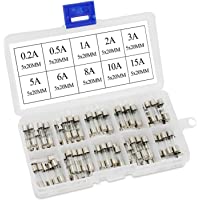 Aussel 100 piezas de M5x20MM cartucho de vidrio Fusible Fast Glow Tube Kit de surtido de fusibles 0.2A-15A